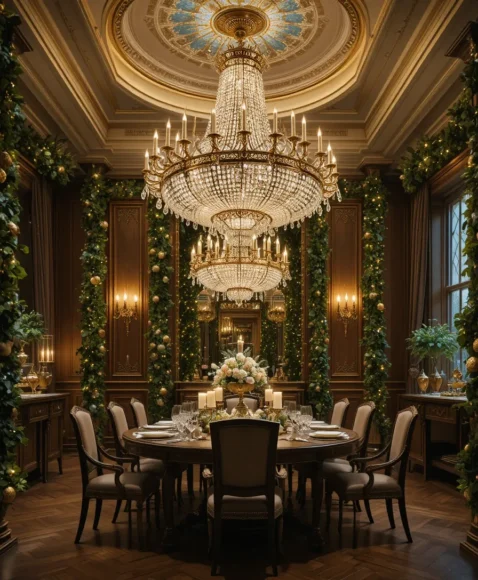 Grand Chandelier with Holiday Garlands