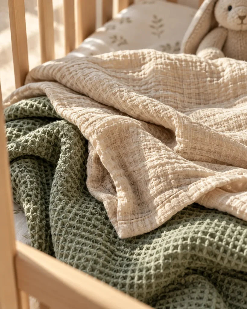 Layered GOTS-Certified Organic Muslin & Waffle Blankets