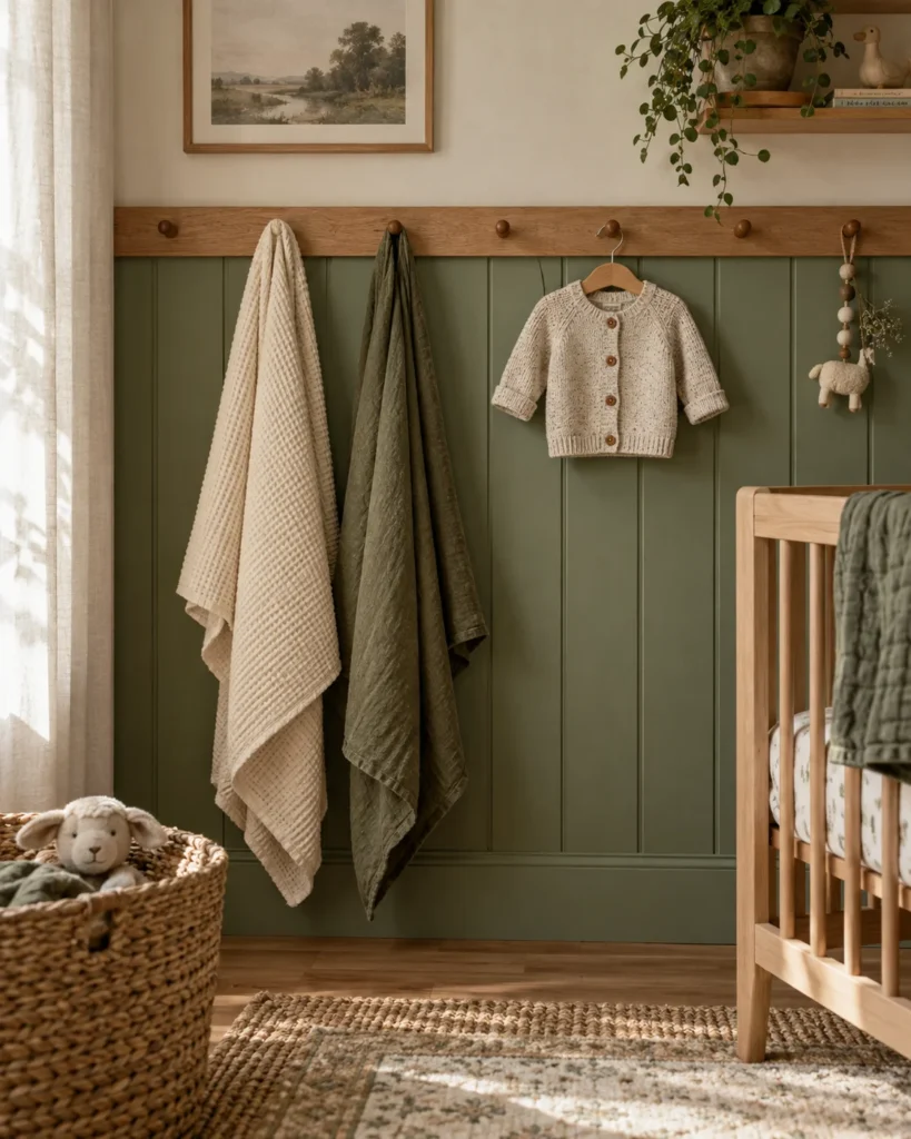 Muted Sage Green Board & Batten with Shaker Peg Rail