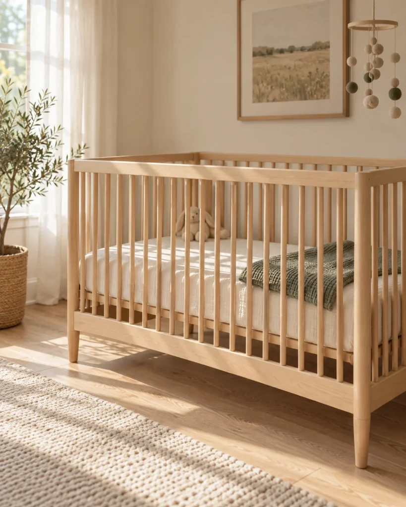 Natural Solid Birch Convertible Spindle Crib