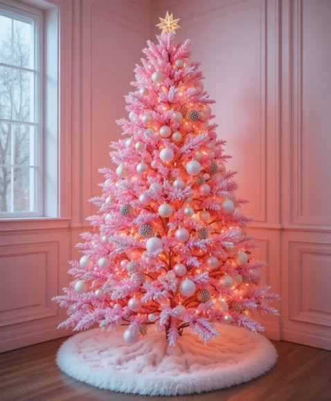 Pink Tree with White Fur Skirt