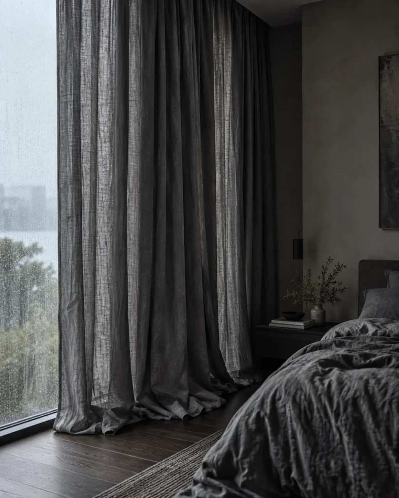 Puddled Heavy Slate Gray Linen Drapes