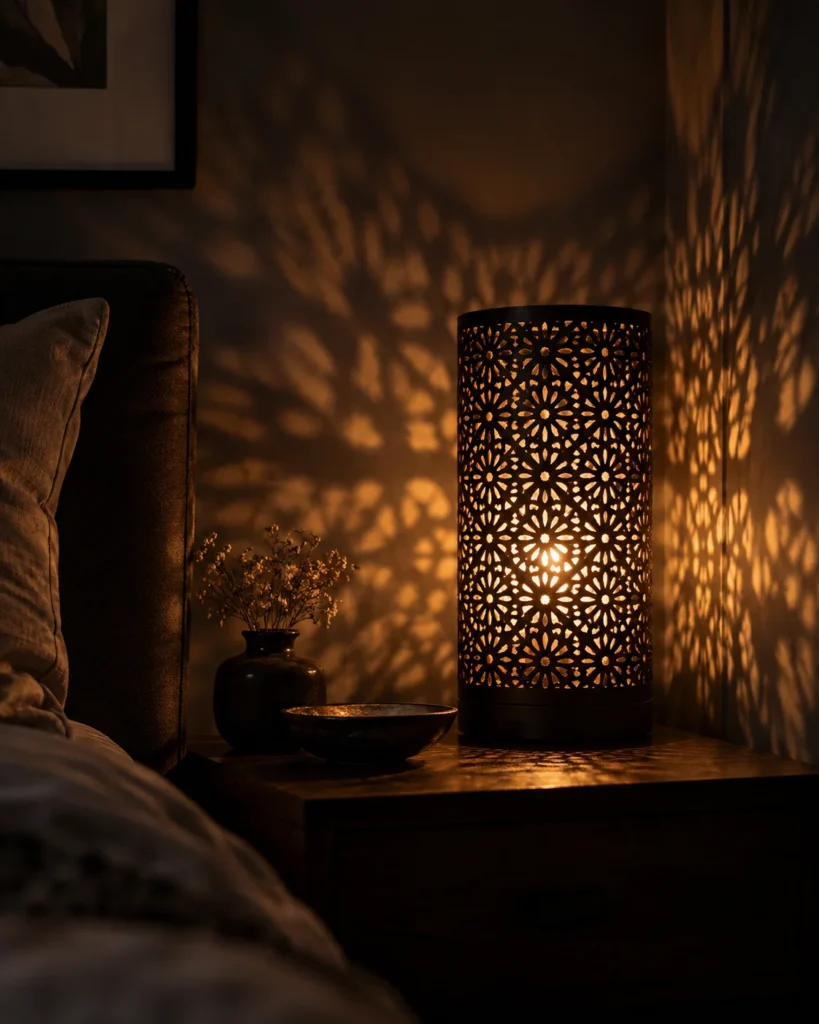 Shadow-Play Perforated Metal Bedside Lamps