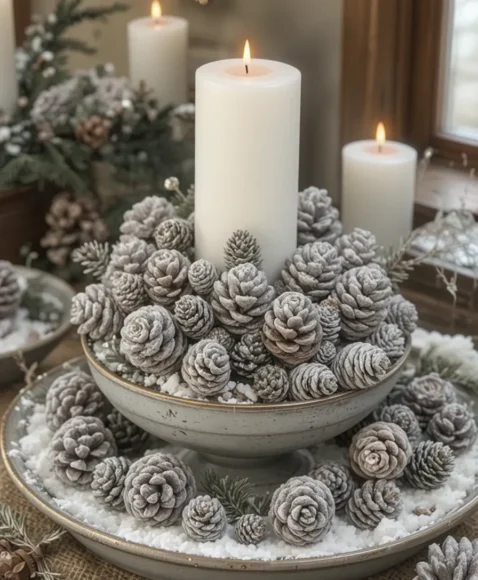 Snow-Dusted Pinecones