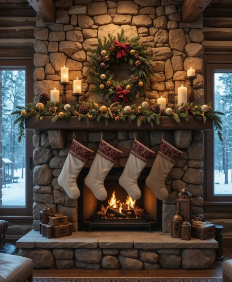Stone Fireplace Mantel Decor