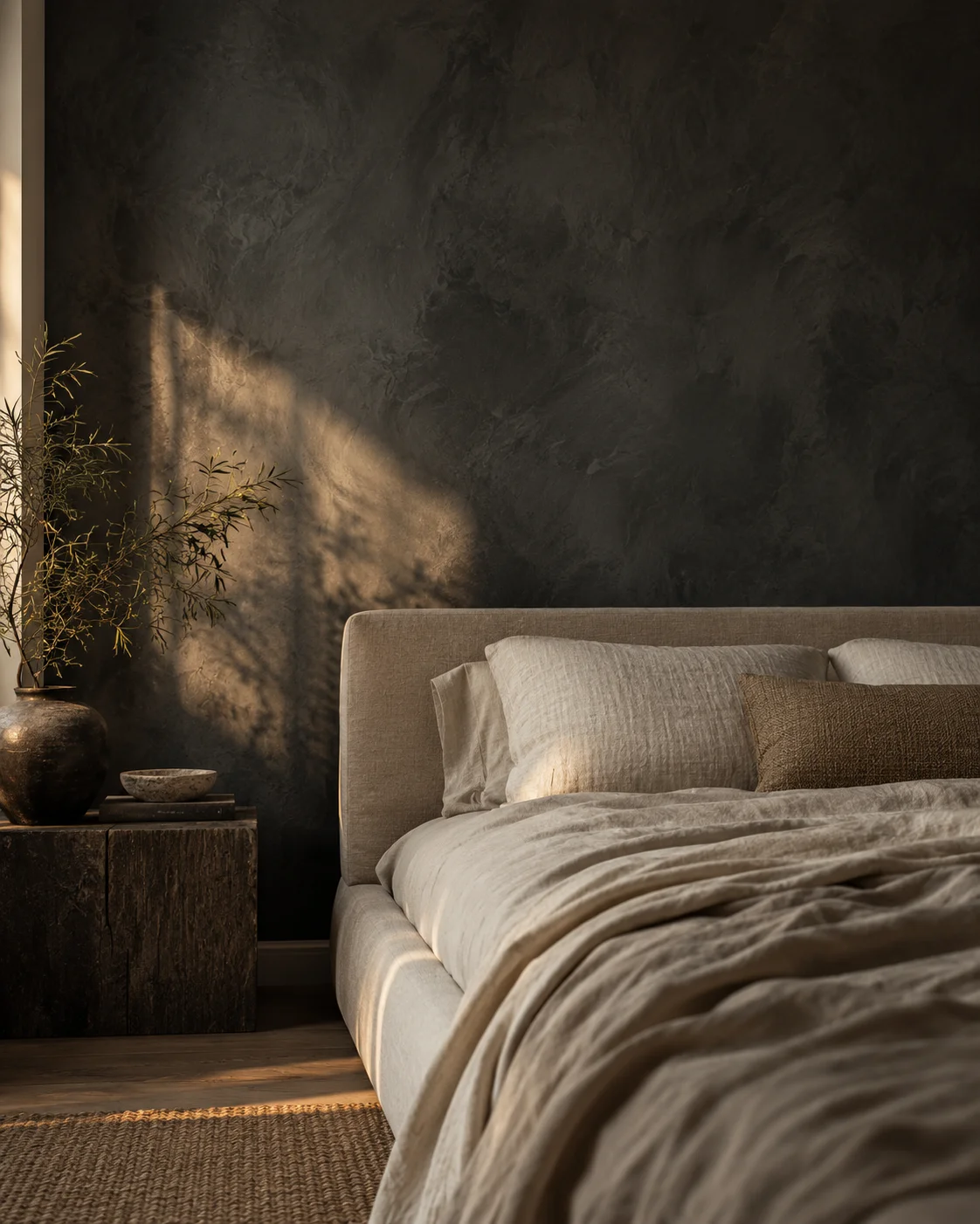 Textured Charcoal Limewash & Roman Clay