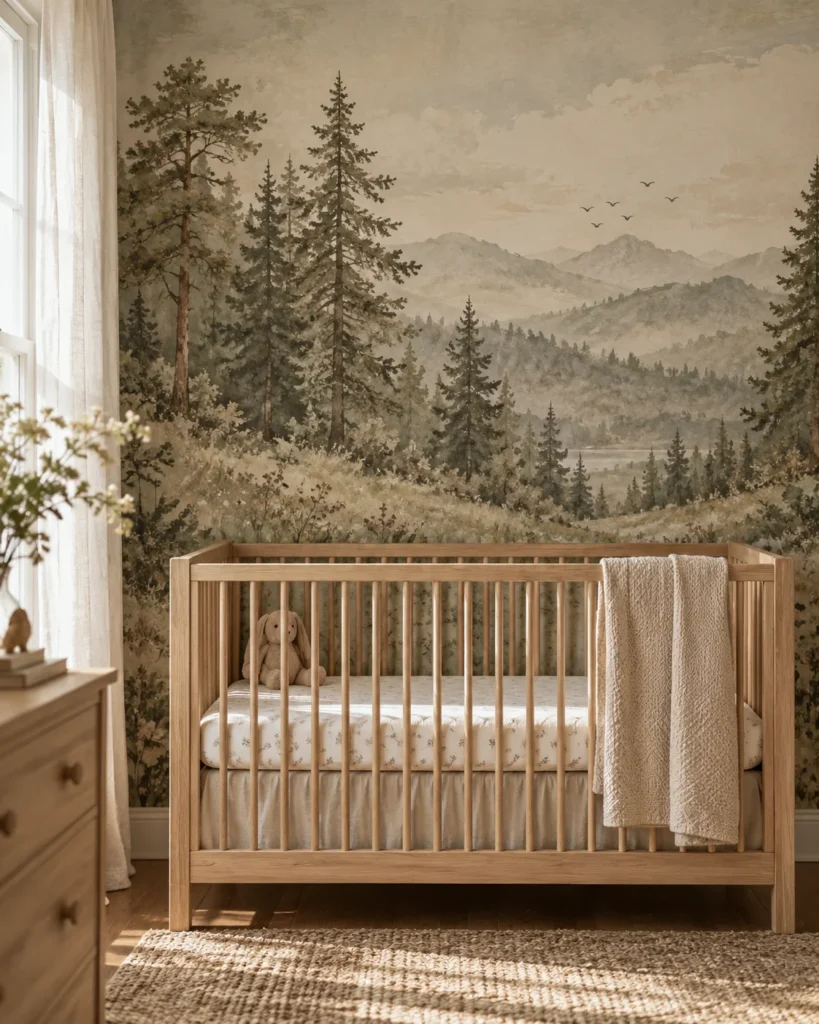 Vintage Woodland Meadow Watercolor Mural