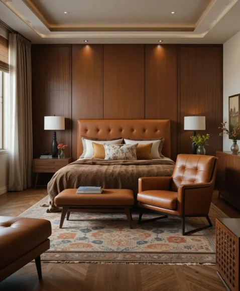 Leather Accents for Rich Mid-Century Texture