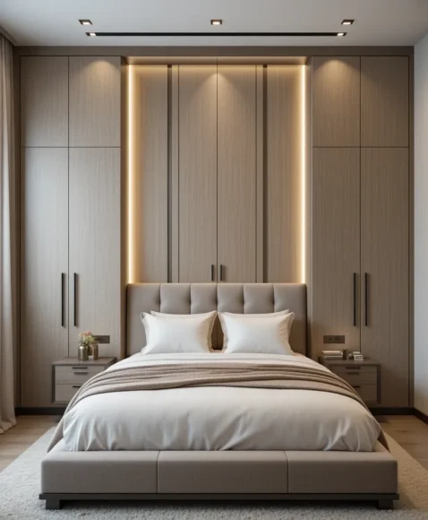 Built-In Closet Wall Behind the Bed