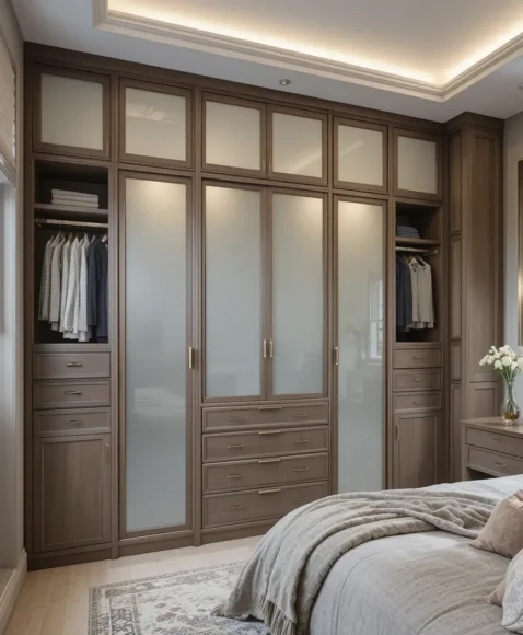 Built-In Closet Wall with Glass Inserts