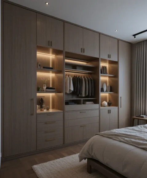 Built-In Closet Wall with Integrated Lighting