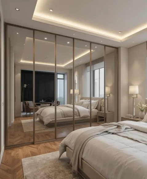 Built-In Closet Wall with Mirror Panels