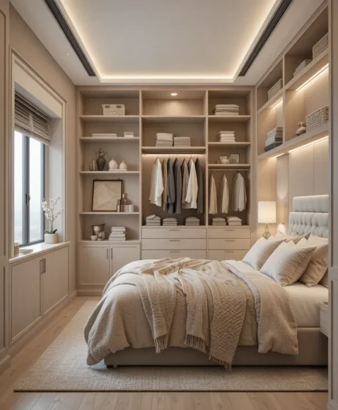 Built-In Closet Wall with Open Shelving