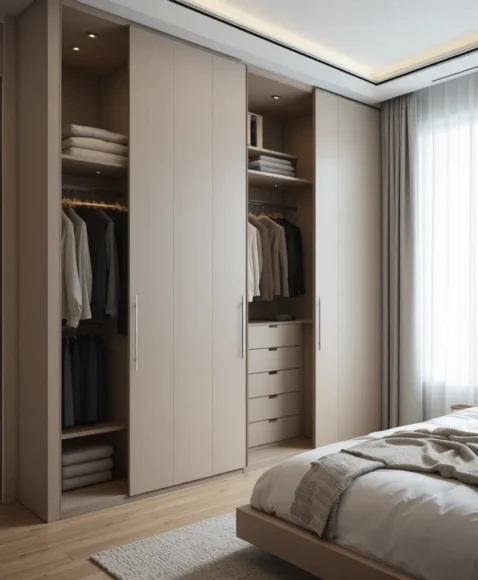 Built-In Closet Wall with Sliding Panels