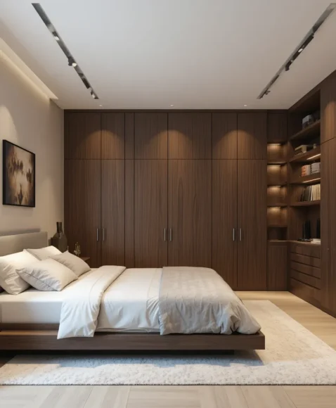 Dark Wood Built-In Closet Wall