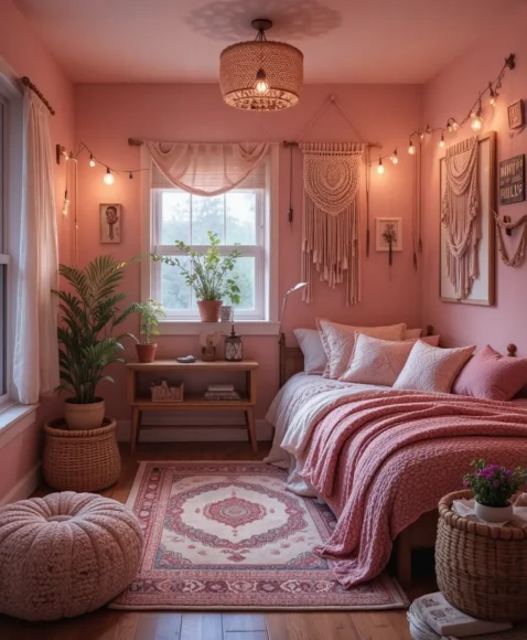 Dusty Rose Boho Dorm Style