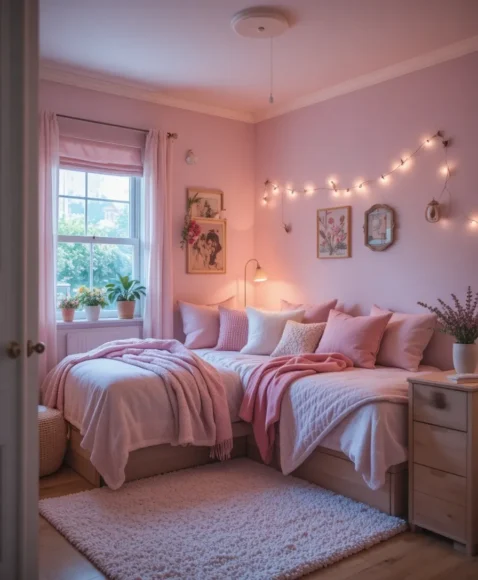 Pastel Pink Cozy Dorm Corner