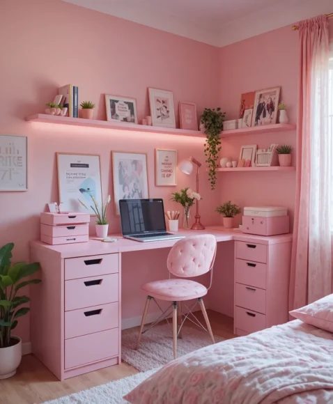 Pink Desk and Study Area