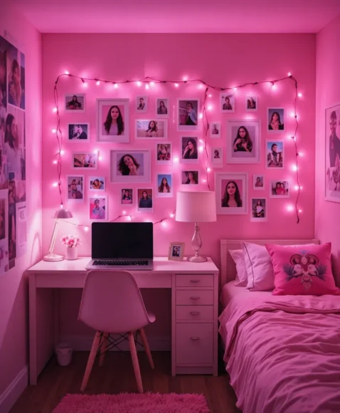 Pink Gallery Wall Dorm Idea