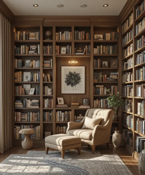 Reading Nook with Bookshelf Wall