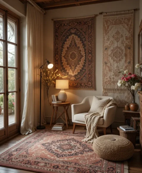 Reading Nook with Layered Rugs