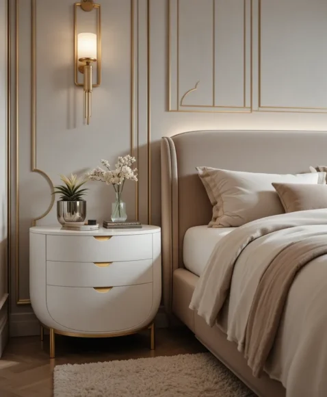 Rounded Nightstands with Metallic Legs