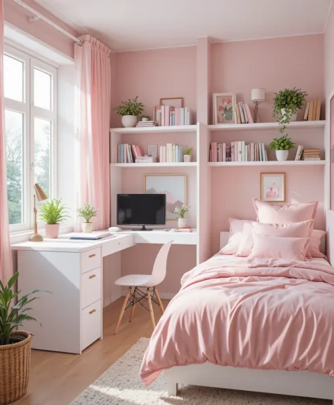 Scandinavian Pink and White Dorm