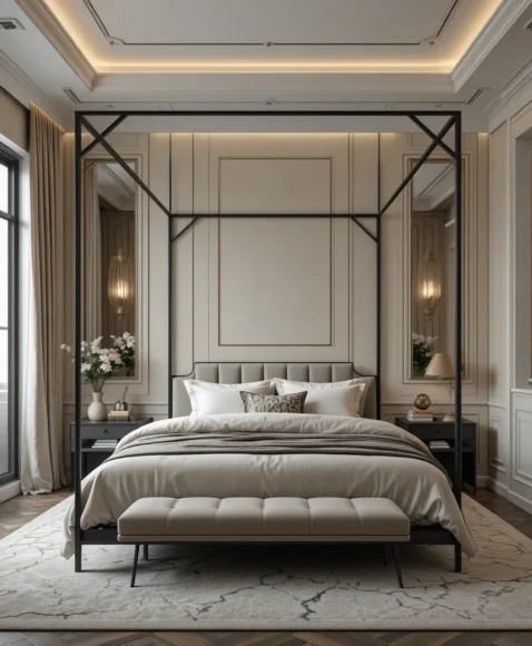 Slim Canopy Bed with Metal Frame