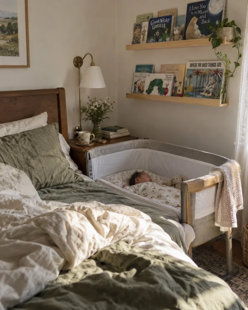Bedside Bassinet with Floating Book Ledges