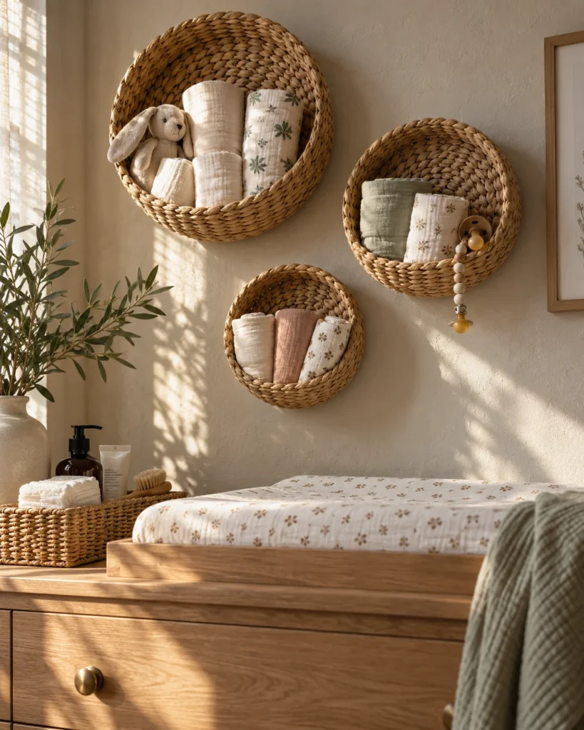 Floating Woven Wall Baskets Organization