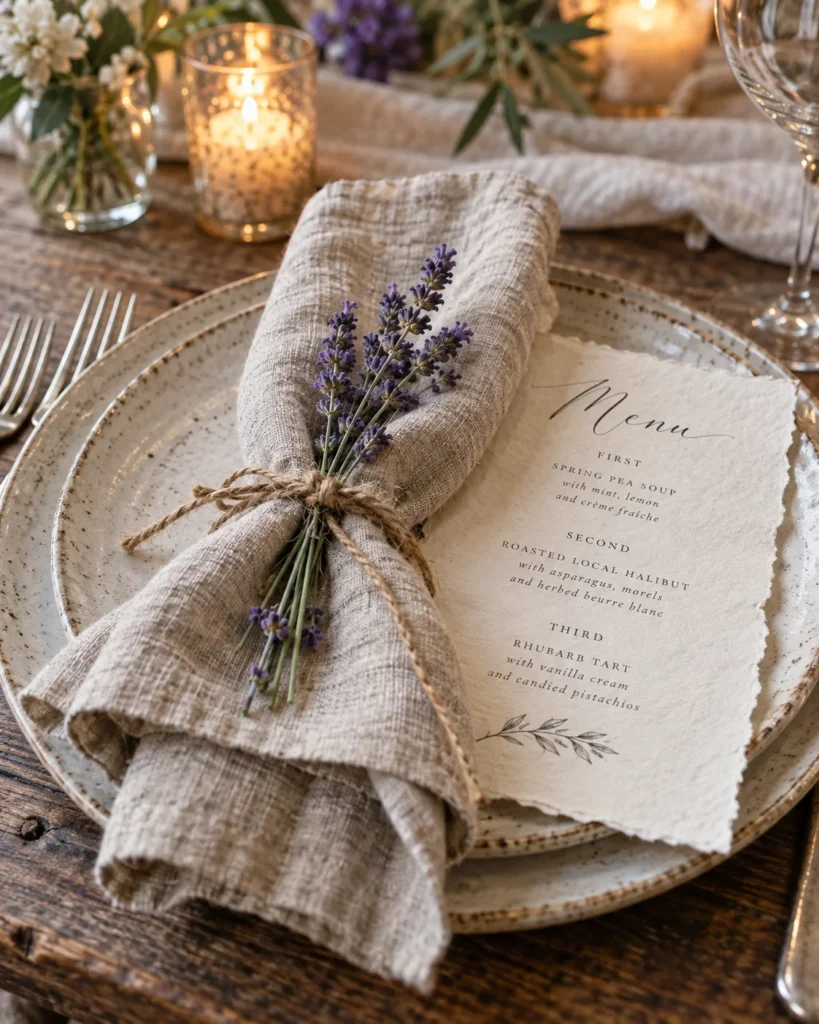 French Country Linen Napkins with Lavender Sprigs
