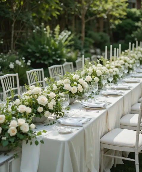 Green and White Classic Garden Setting