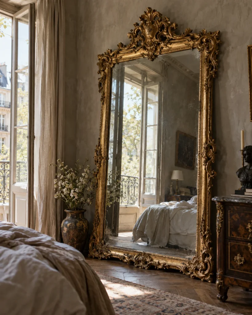 Leaning Gilded Baroque Gold-Leaf Mirror