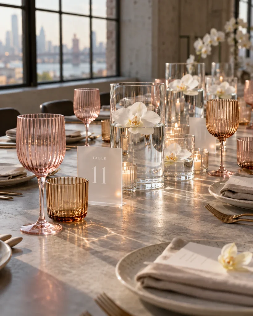 Minimalist Tinted Glassware & Floating Orchids