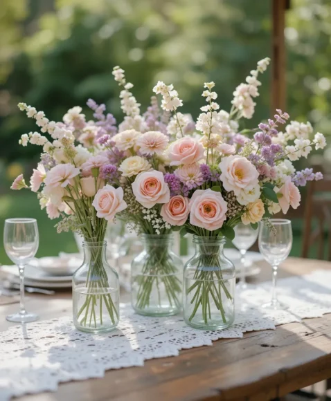 Pastel Floral Mix in Vintage Vases
