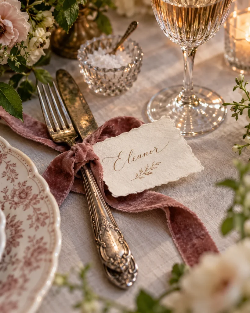 Raw-Edge Paper Place Cards & Velvet Ribbons