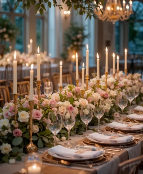 Romantic Candlelit Floral Runner