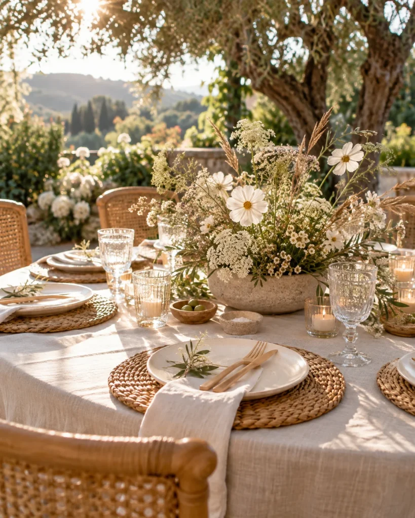 Woven Rattan Chargers & Airy Garden Neutrals