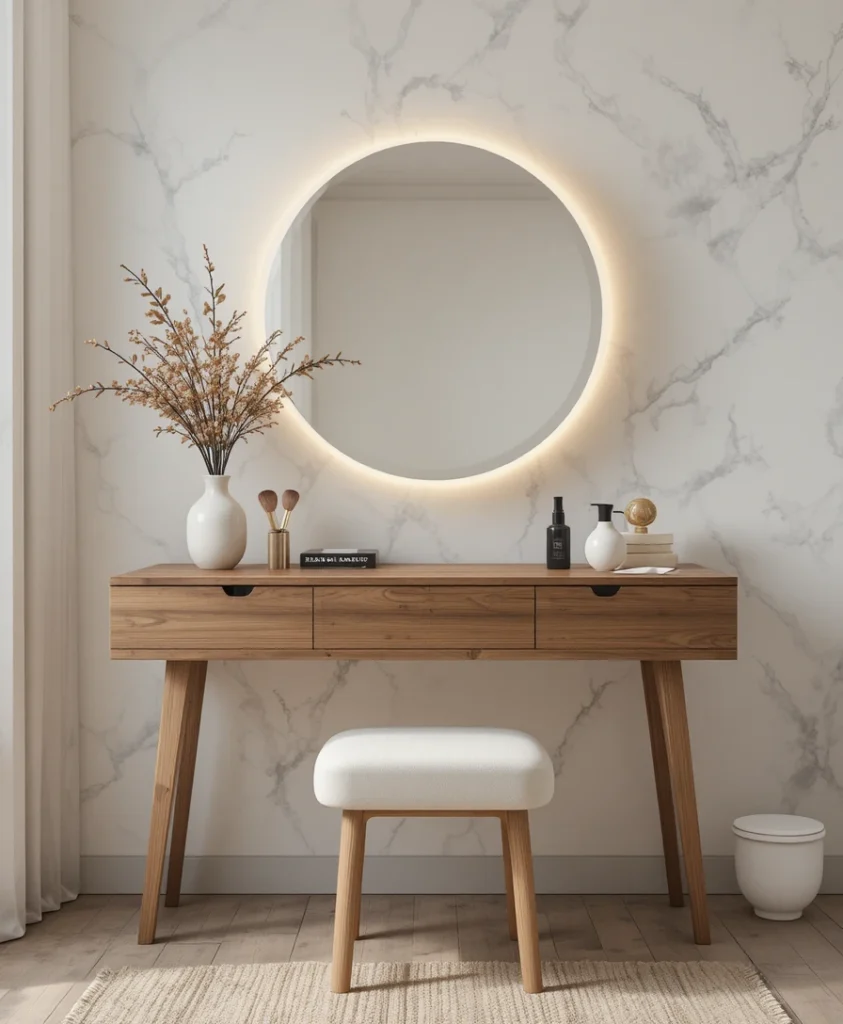 Vanity with a Round Mirror