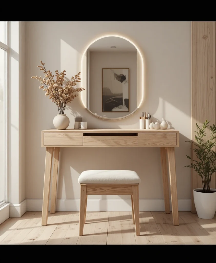 Modern Minimal Wood Vanity with Stool