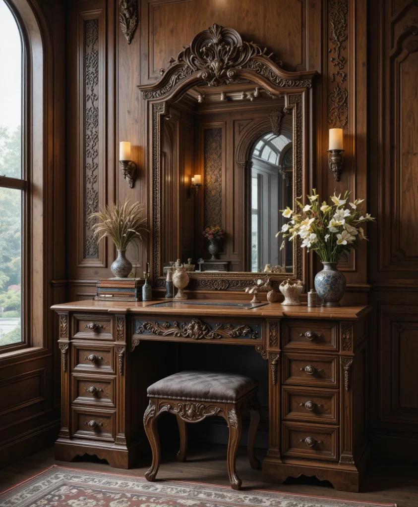 Vanity with Decorative Carvings