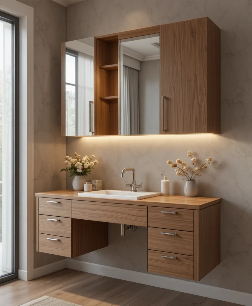Floating Vanity with Mirror Cabinet