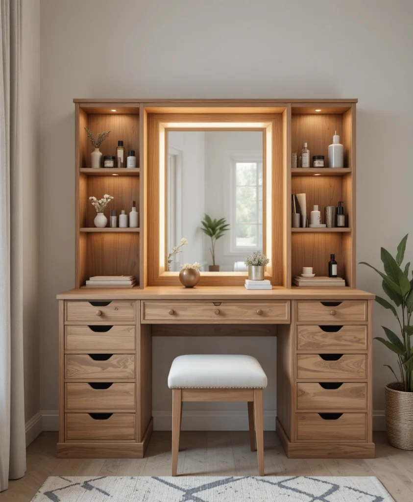 Vanity with Drawers and Shelves