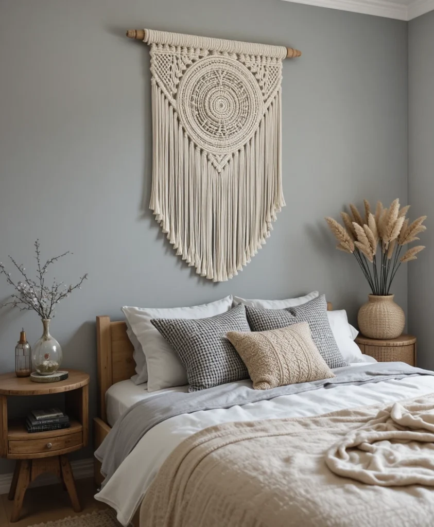 Boho Macramé Wall Art Above the Bed