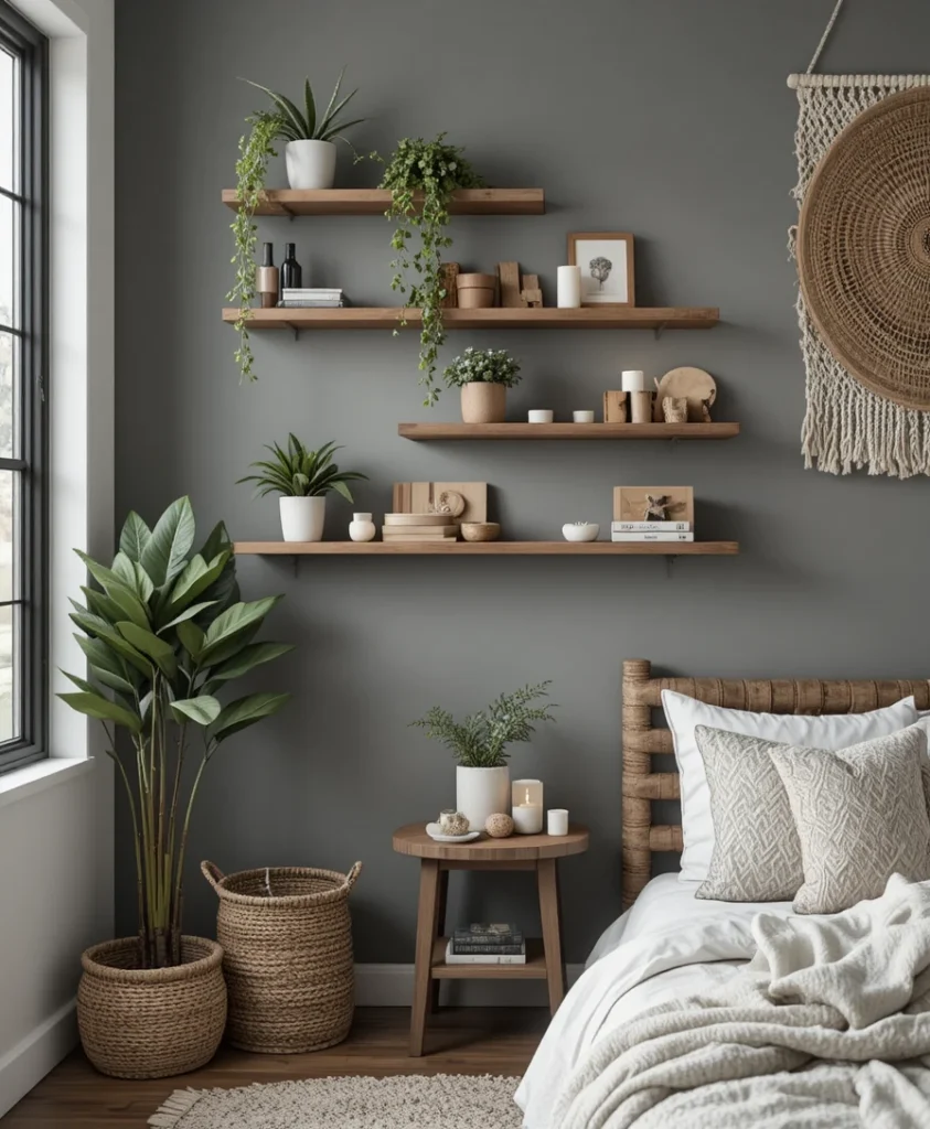 Floating Shelves With Boho Decorations