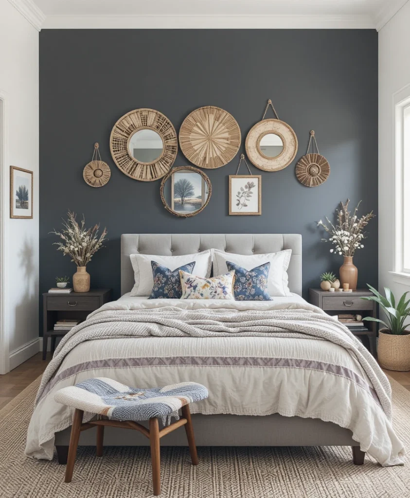 Grey Accent Wall With Boho Artwork