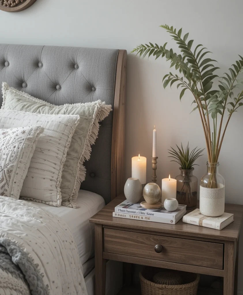Grey Boho Bedside Styling