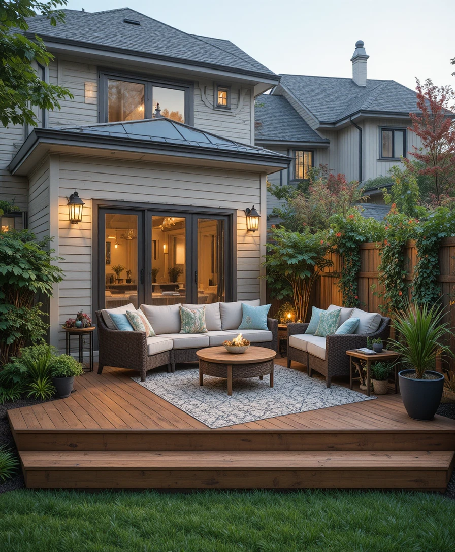 Small Backyard Compact Two-Level Deck