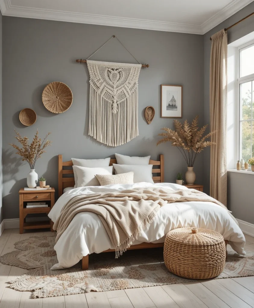 Soft Grey Walls With Boho Textured Decor