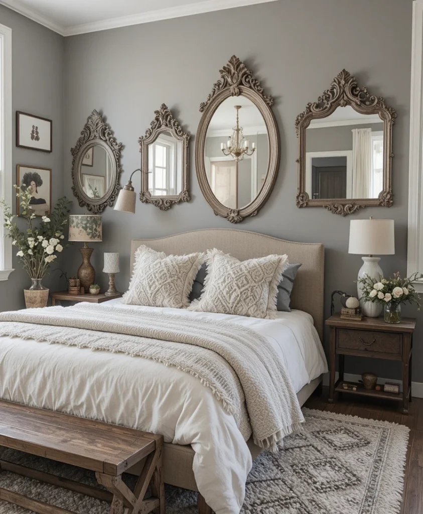 Vintage Boho Mirrors on Grey Walls